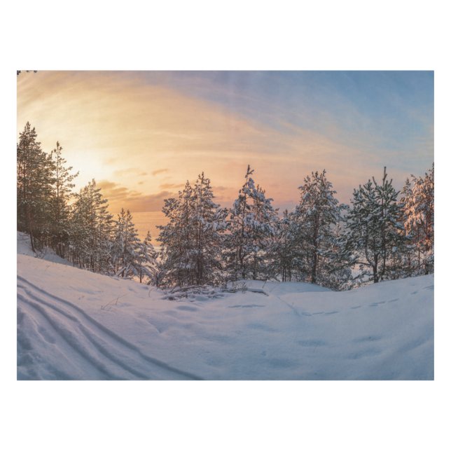 Sunset over frozen snowy forest near sea tablecloth (Front (Horizontal))