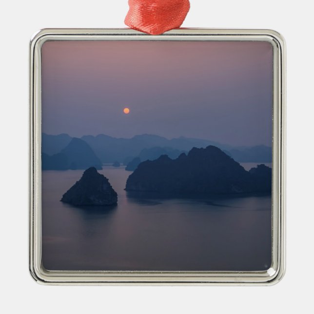 Sunset over Halong Bay - Vietnam, Asia Metal Tree Decoration (Front)