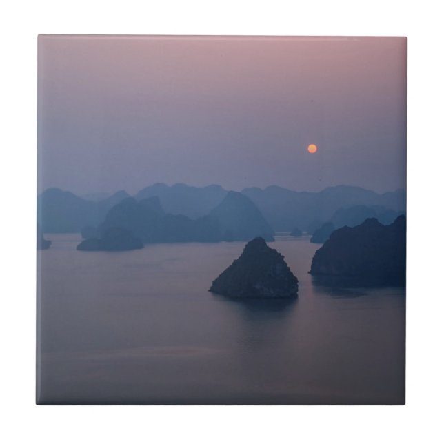 Sunset over Halong Bay - Vietnam, Asia Tile (Front)