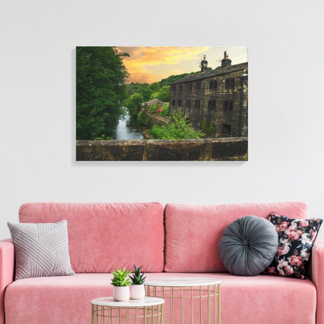 Sunset over Hawksclough Bridge, Mytholmroyd Canvas Print (Insitu(LivingRoom))