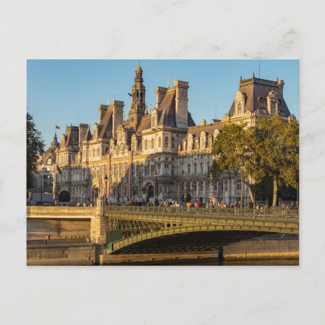 Sunset over Hotel de Ville in Paris, France Postcard (Front)