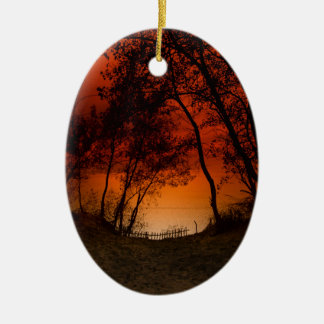 Sunset over Lake Michigan dunes Ceramic Tree Decoration