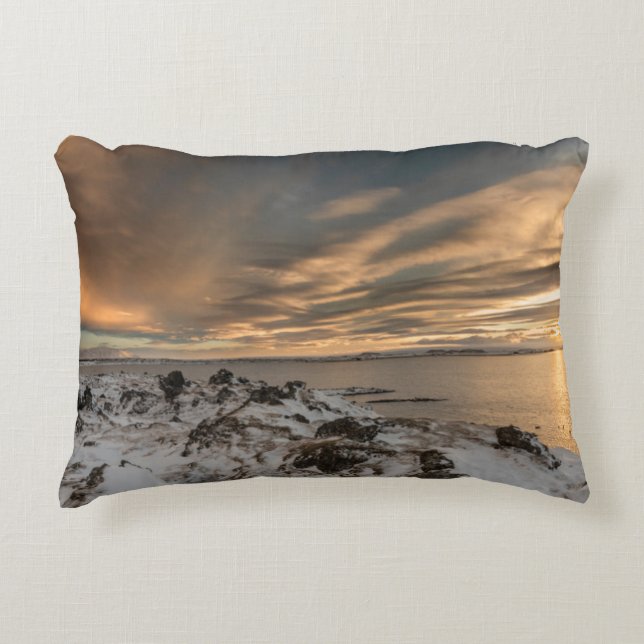 Sunset over lake Myvatn, Iceland Decorative Cushion (Front)