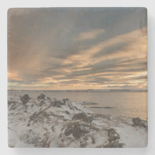 Sunset over lake Myvatn, Iceland Stone Coaster
