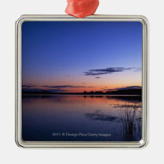 Sunset Over Lake Wabamun With Grass Metal Tree Decoration