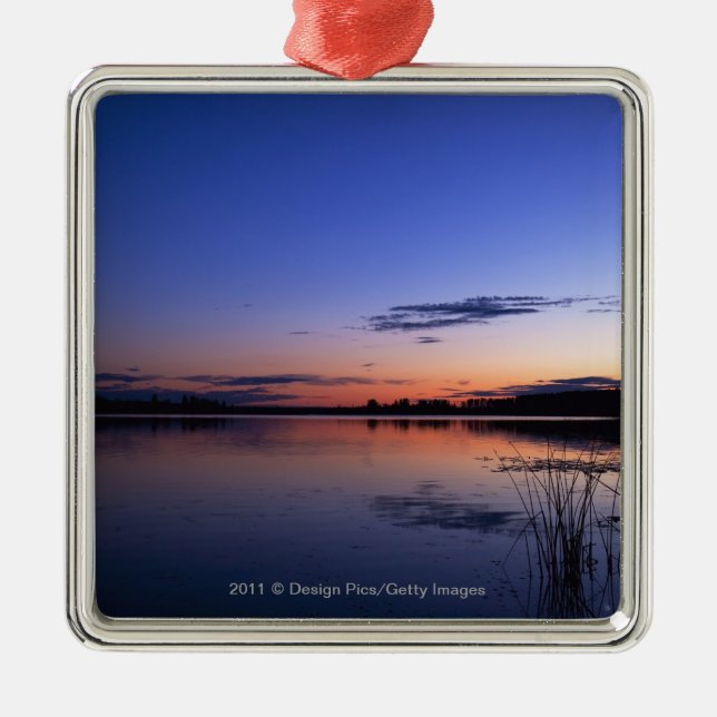 Sunset Over Lake Wabamun With Grass Metal Tree Decoration (Front)