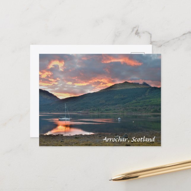 Sunset over Loch Long, Arrochar, Scotland Postcard (Front/Back In Situ)