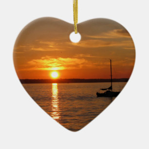 Sunset Over Lummi Island Ceramic Tree Decoration