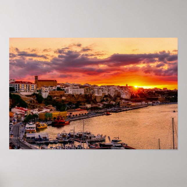 Sunset over Mahon harbor - Menorca, Spain Poster (Front)