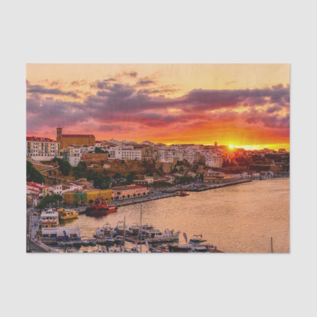 Sunset over Mahon harbour - Menorca, Spain Tissue Paper (Front)