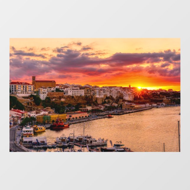 Sunset over Mahon harbour - Menorca, Spain Window Cling (Sheet)
