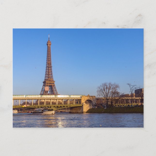 Sunset over Metro crossing Bir-hakeim bridge Postcard (Front)