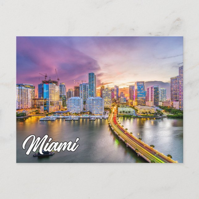 Sunset Over Miami, Florida, United States Postcard (Front)