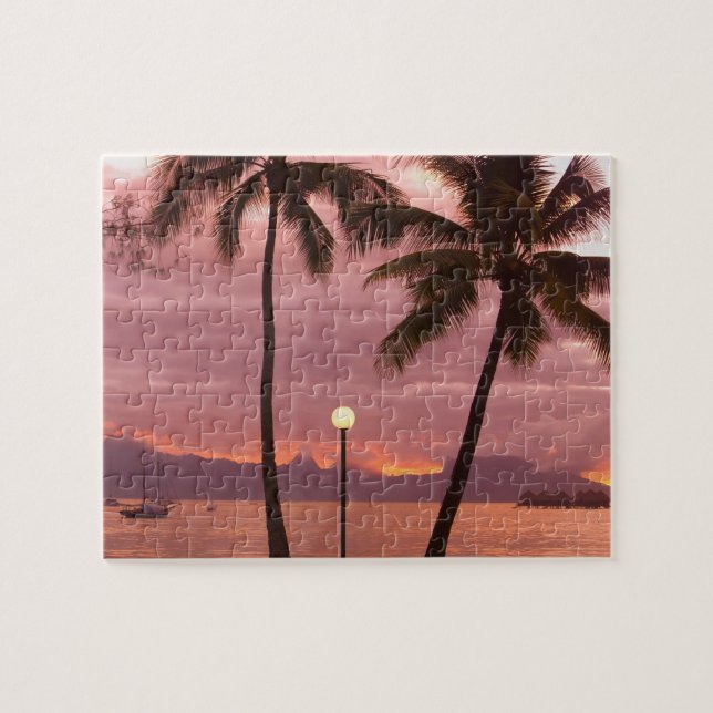 Sunset over Moorea from Sofitel Maeva Beach Jigsaw Puzzle (Horizontal)