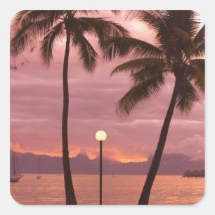Sunset over Moorea from Sofitel Maeva Beach Square Sticker