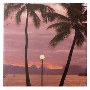 Sunset over Moorea from Sofitel Maeva Beach Tile
