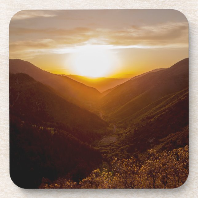 Sunset Over Mountains Landscape Coaster (Front)
