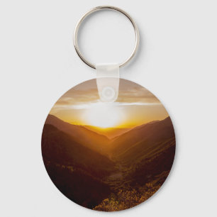 Sunset Over Mountains Landscape Key Ring