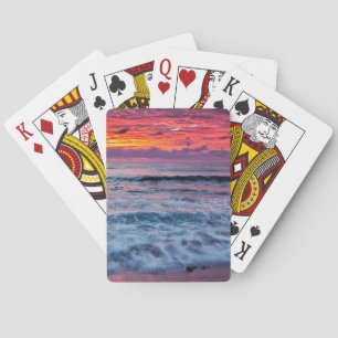 Sunset over ocean waves, California Playing Cards