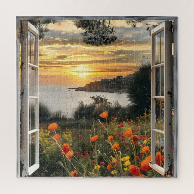 Sunset over Ocean Window View Jigsaw Puzzle (Vertical)