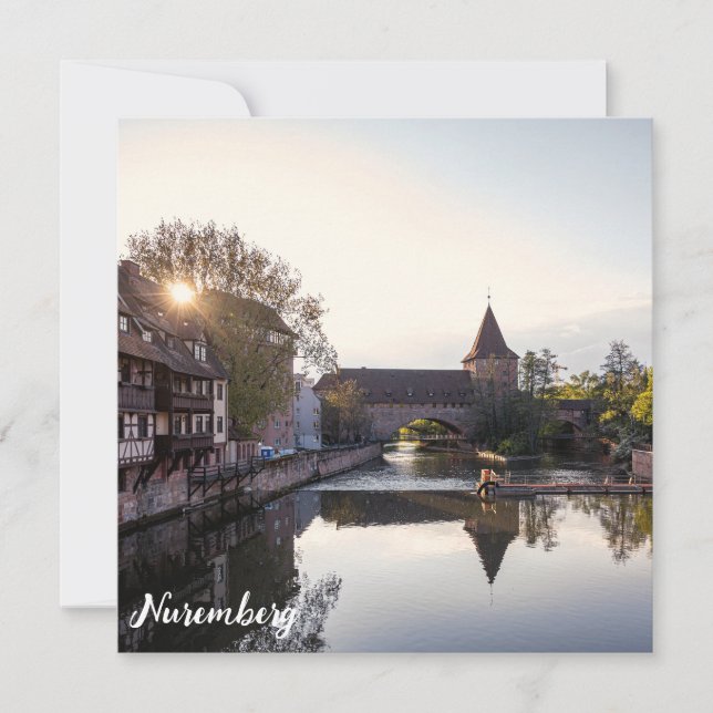 Sunset over old mediaeval bridge in Nuremberg (Front)