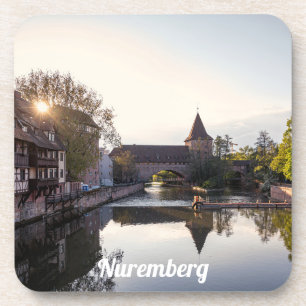 Sunset over old mediaeval bridge in Nuremberg Coaster