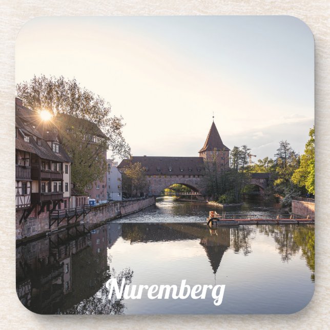 Sunset over old mediaeval bridge in Nuremberg Coaster (Front)