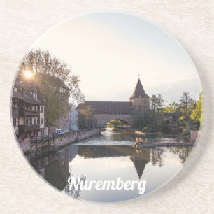 Sunset over old mediaeval bridge in Nuremberg Coaster