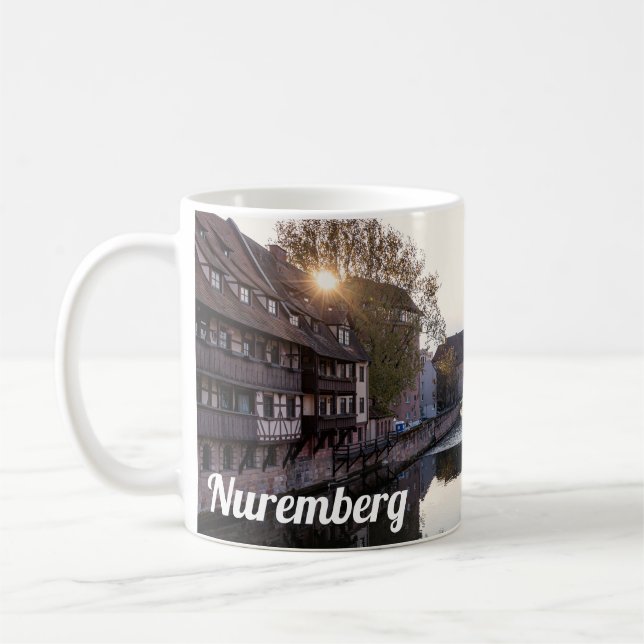 Sunset over old mediaeval bridge in Nuremberg Coffee Mug (Left)