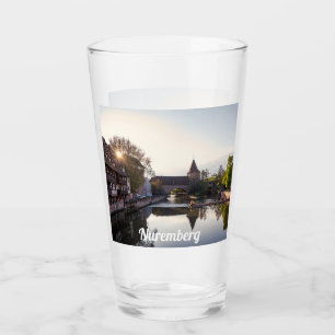 Sunset over old mediaeval bridge in Nuremberg Glass