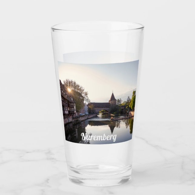 Sunset over old mediaeval bridge in Nuremberg Glass (Front)