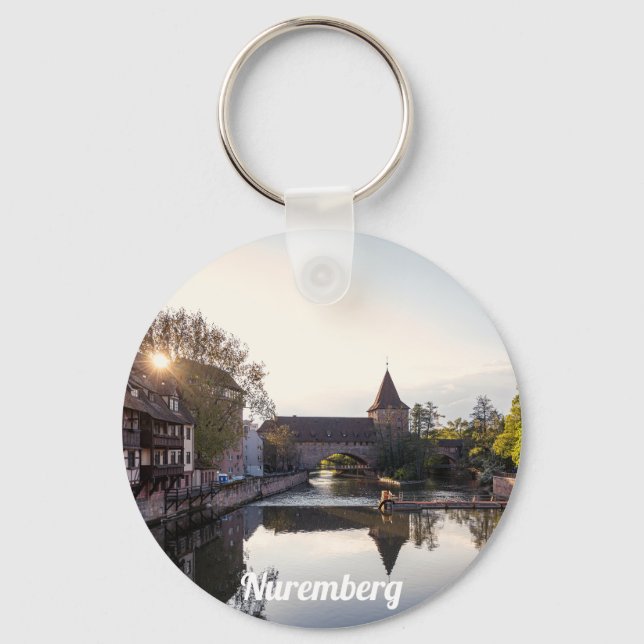 Sunset over old mediaeval bridge in Nuremberg Key Ring (Front)