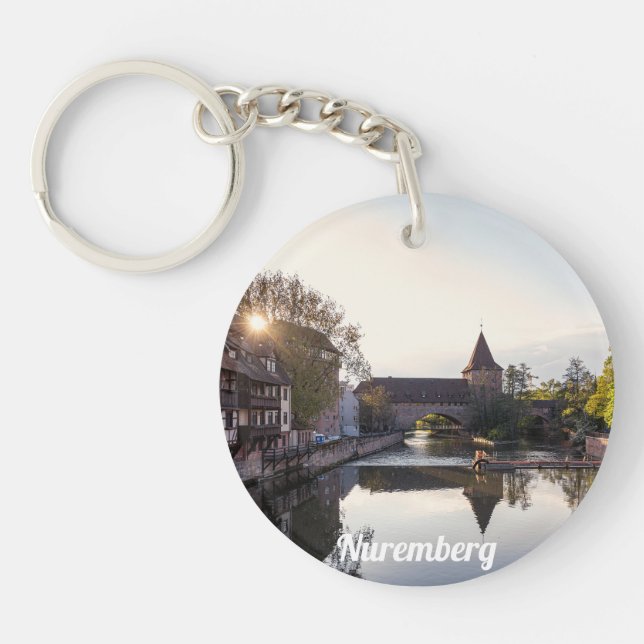 Sunset over old mediaeval bridge in Nuremberg Key Ring (Front)