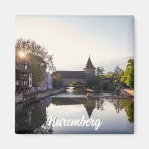 Sunset over old mediaeval bridge in Nuremberg Magnet
