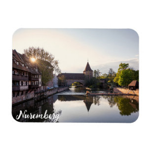 Sunset over old mediaeval bridge in Nuremberg Magnet