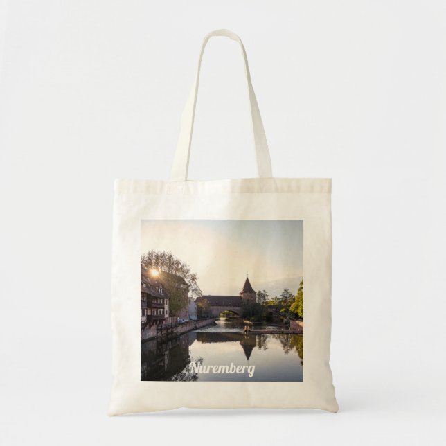 Sunset over old mediaeval bridge in Nuremberg Tote Bag (Front)