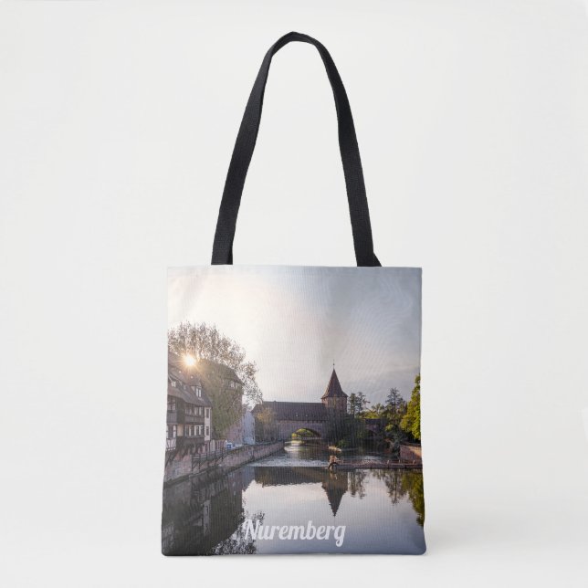 Sunset over old mediaeval bridge in Nuremberg Tote Bag (Front)