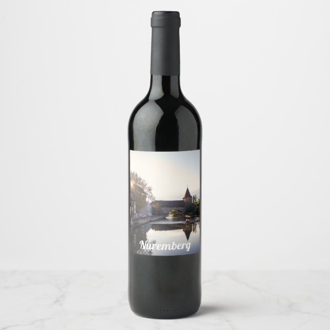 Sunset over old mediaeval bridge in Nuremberg Wine Label (Front)