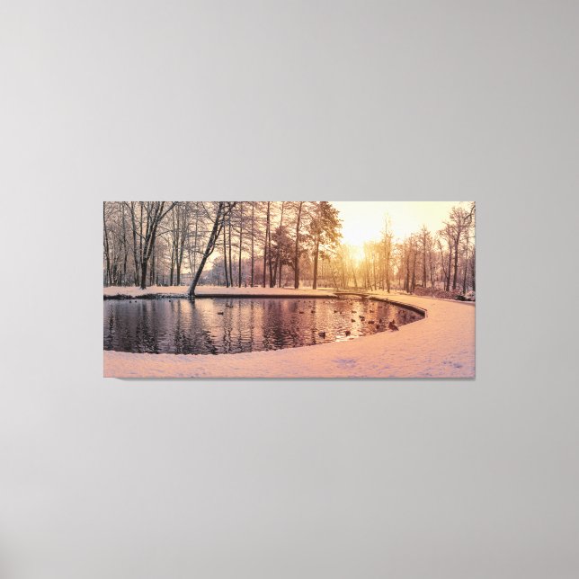 Sunset over park with small frosty lake canvas pri (Front)
