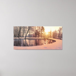Sunset over park with small frosty lake canvas pri print