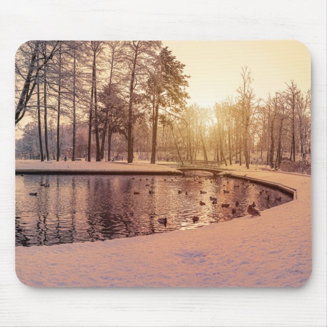 Sunset over park with small frosty lake mouse mat (Front)