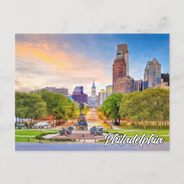 Sunset Over Philadelphia, Pennsylvania Postcard (Front)