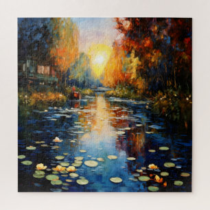 Sunset over Pond Impressionism Jigsaw Puzzle