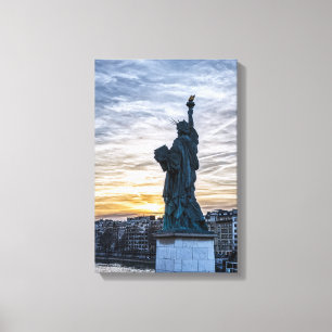 Sunset over Replica of the Liberty Statue in Paris Canvas Print