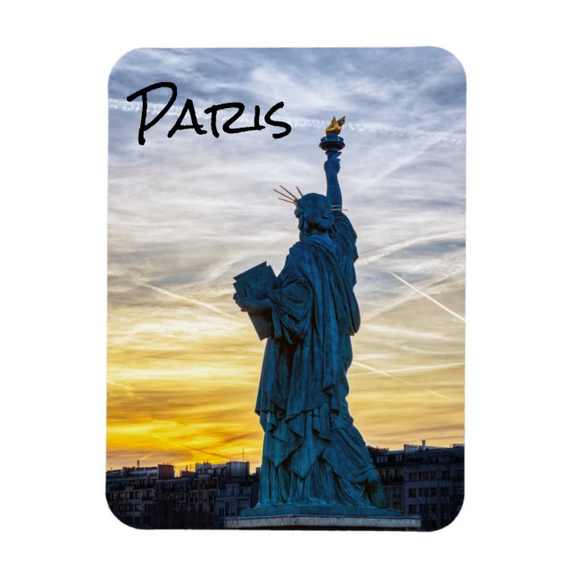 Sunset over Replica of the Liberty Statue in Paris Magnet (Vertical)