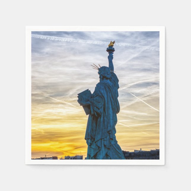 Sunset over Replica of the Liberty Statue in Paris Napkin (Front)