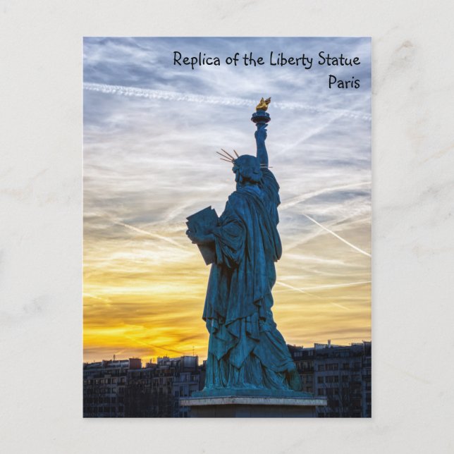 Sunset over Replica of the Liberty Statue in Paris Postcard (Front)