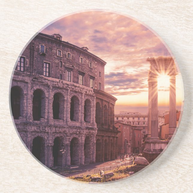 Sunset over Rome Colosseum in Rome Coaster (Front)