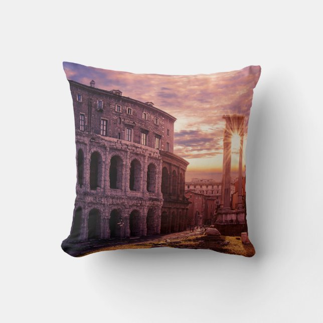 Sunset over Rome Colosseum in Rome Cushion (Front)