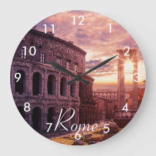Sunset over Rome Colosseum in Rome Large Clock